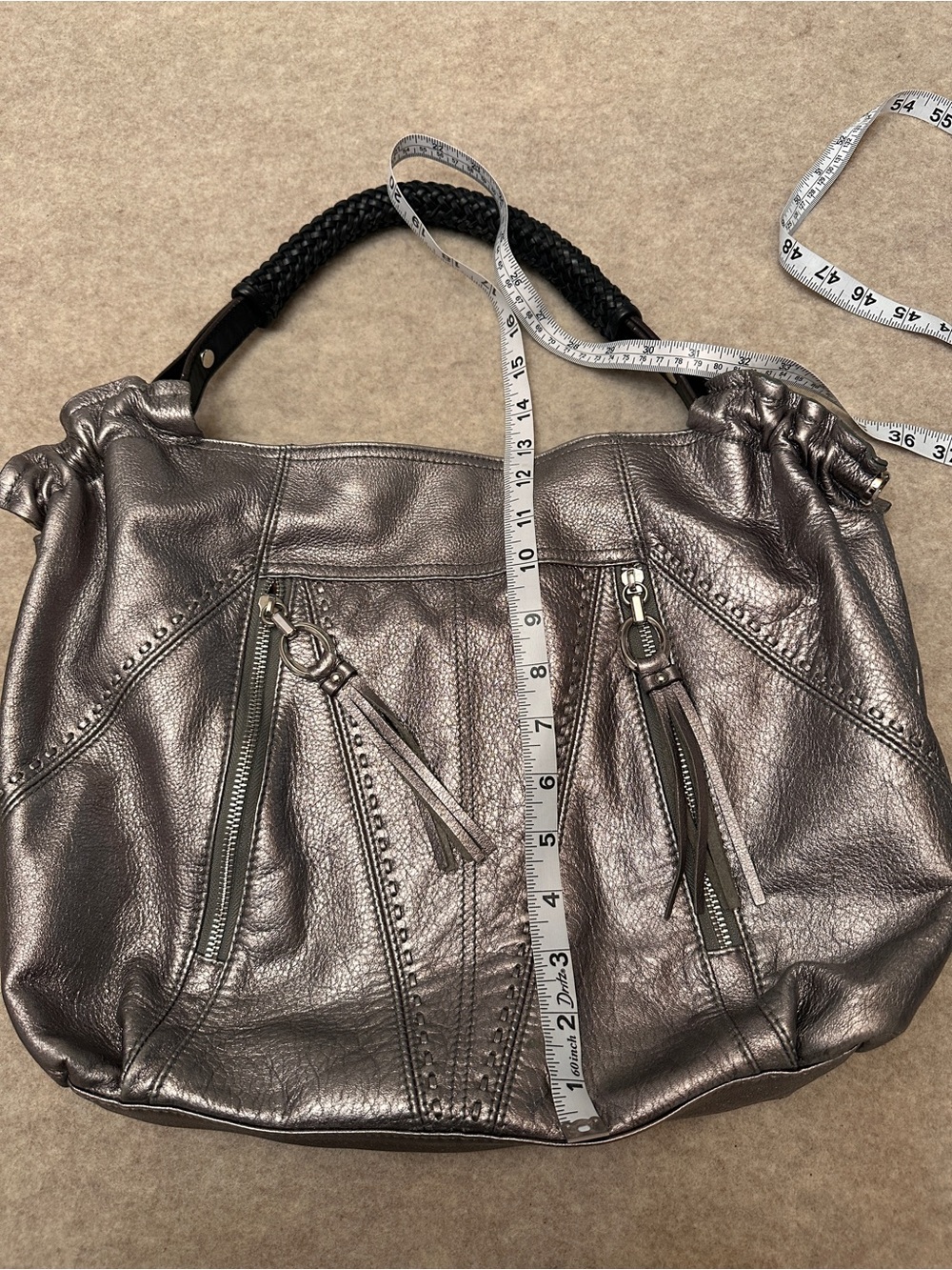 B. Makowsky Y2K Silver Metallic Leather Hobo Shoulder Bag Purse - Picture 11 of 14